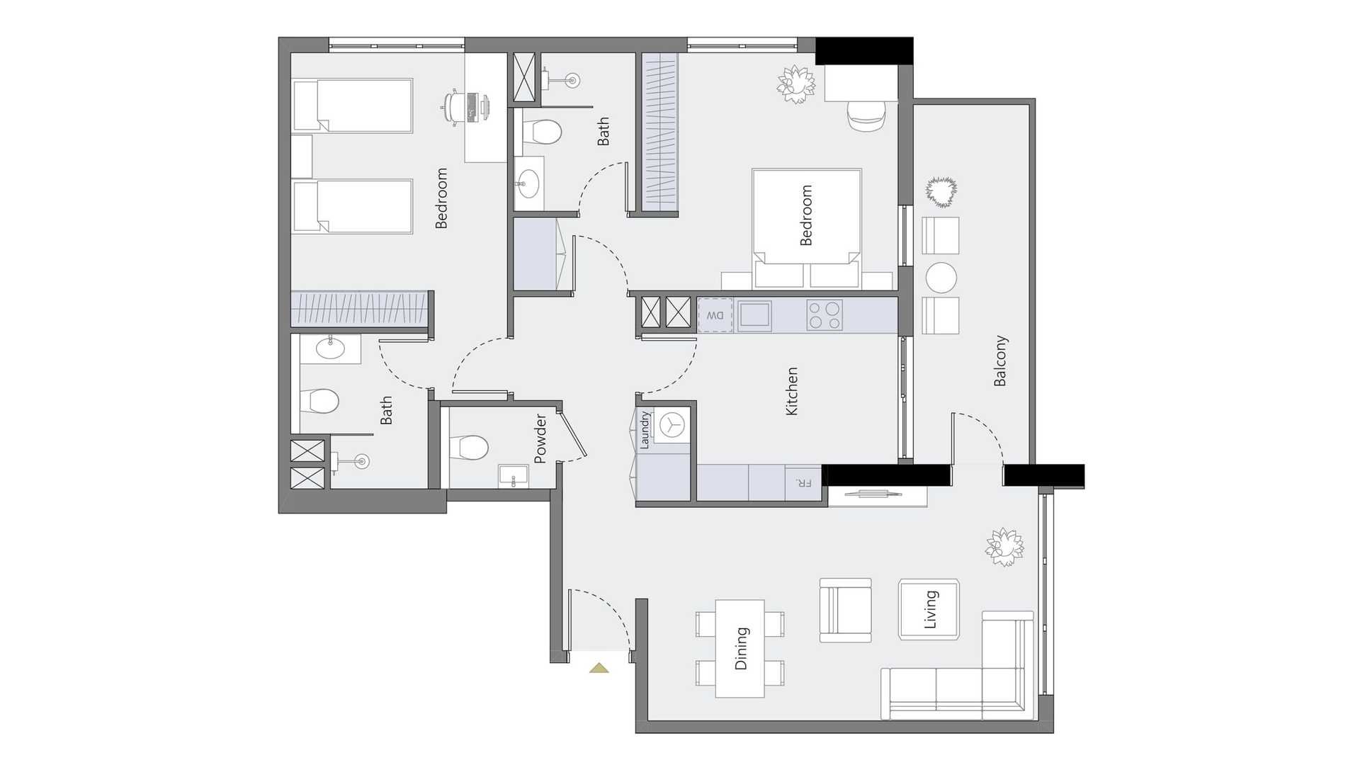 Apartment floor plan, 2 bedrooms in RA1N No. 11009